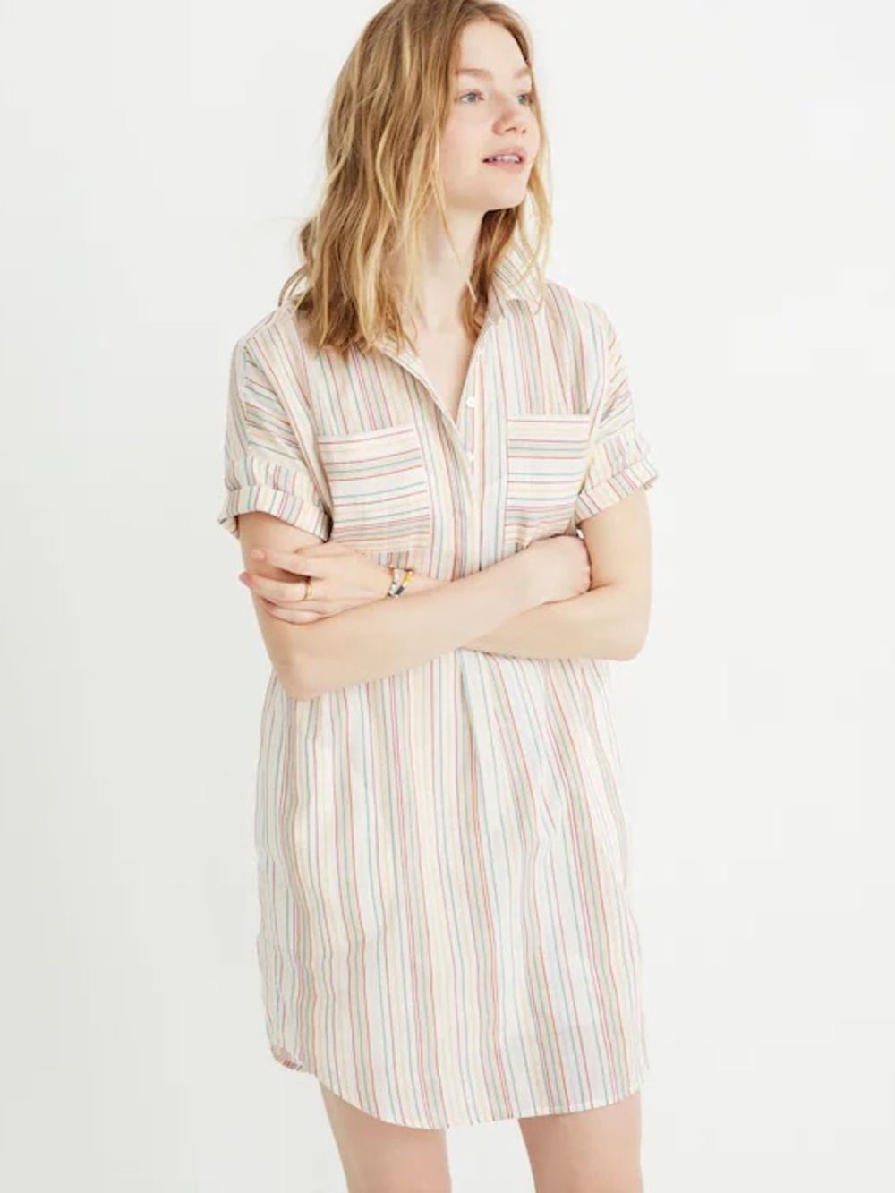 Madewell Popover Courier Shirtdress in Textural Rainbow Stripe